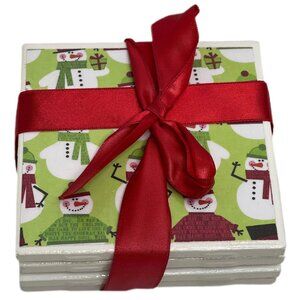 4 Christmas Tile Trivet Drink Coasters Snowman Winter Holiday USA